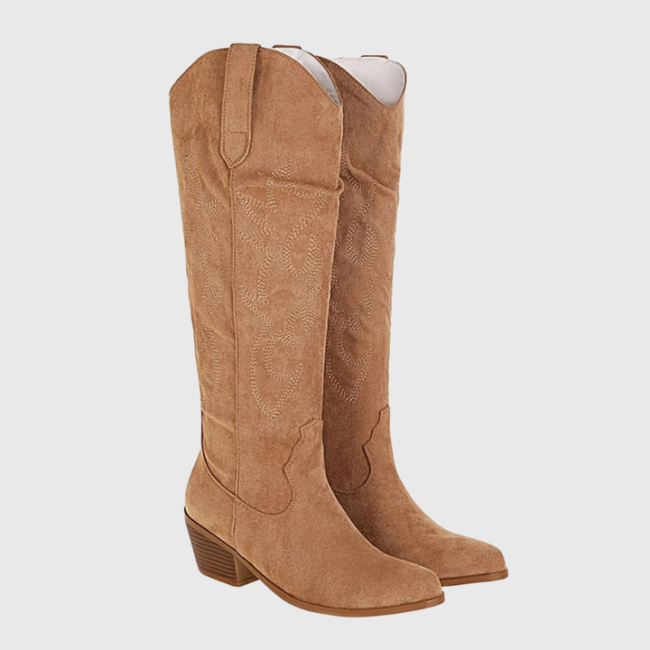 Women Classic Chic Western Cowboy Boots with Block Heel for Autumn
