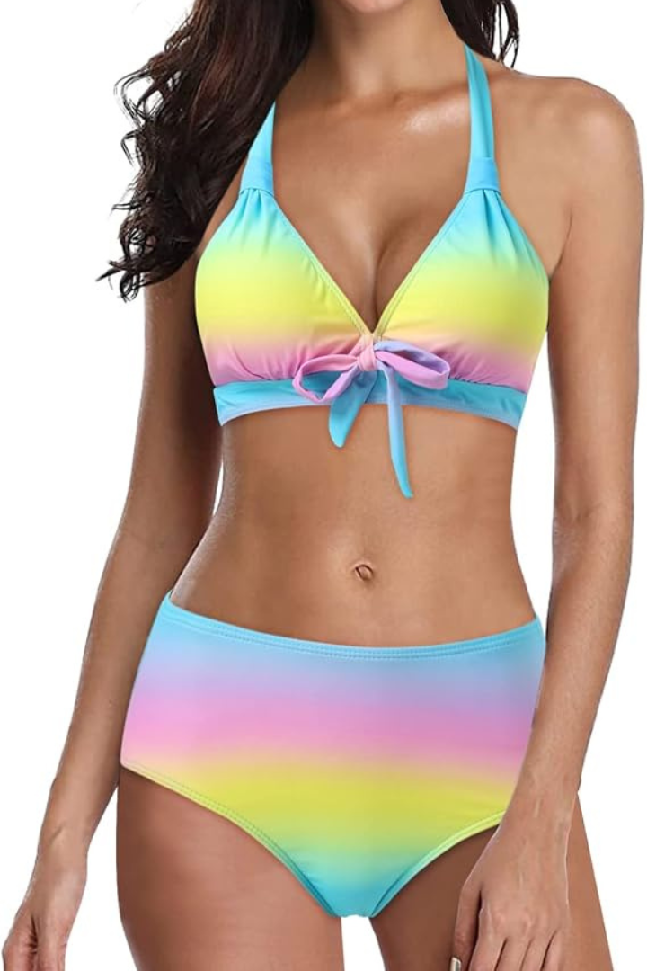 Women V-neck bikini set women bikini set with V-neck bikini top with front tie