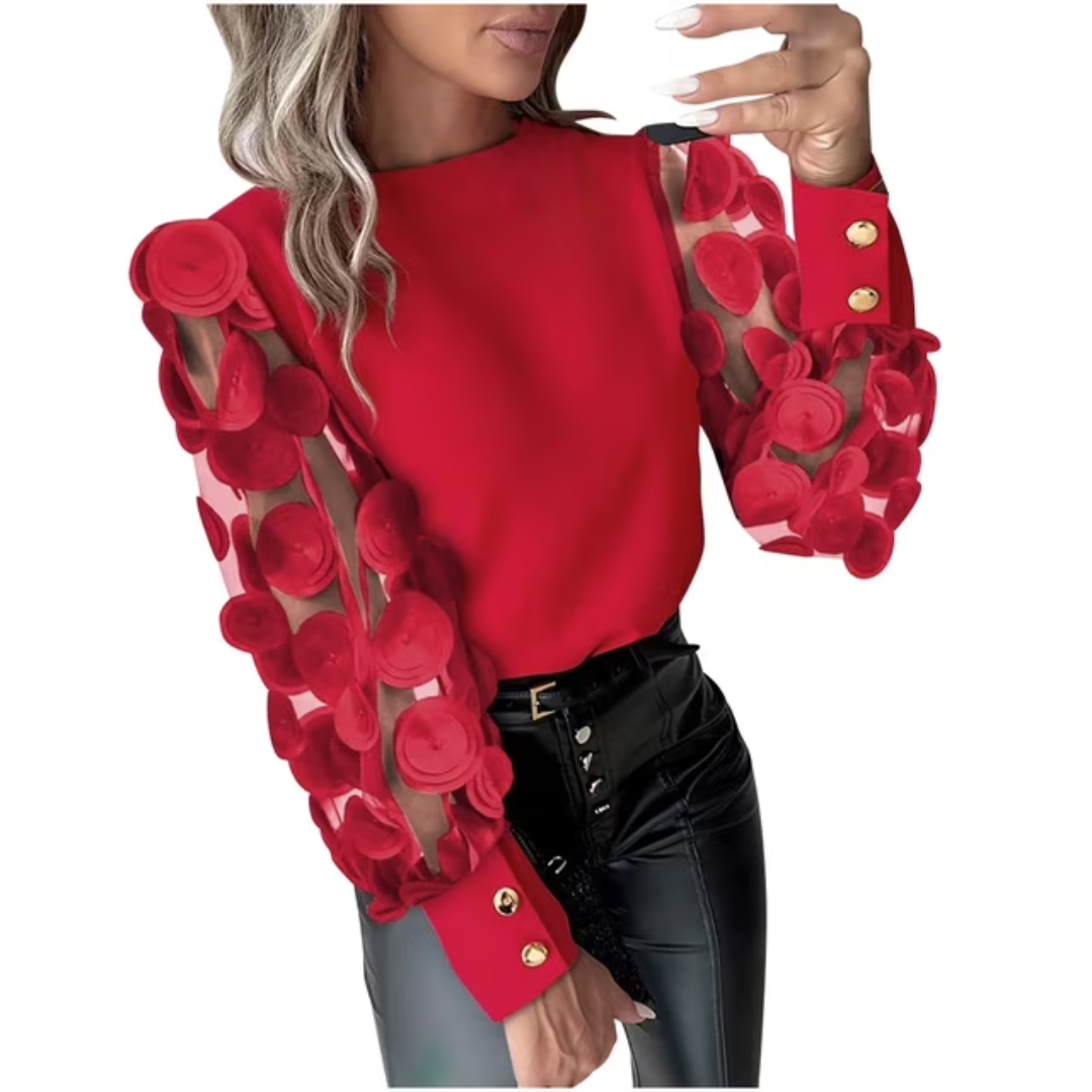 Women’s Cropped Blouse with Puff Sleeve Ruffle for Spring