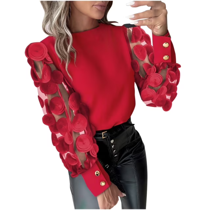 Women’s Cropped Blouse with Puff Sleeve Ruffle for Spring